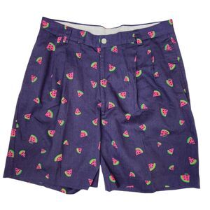 Lilly Pulitzer Vintage Mens Watermelon Print Pleated Front Khaki Shorts 38